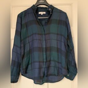 LOFT Navy and Green Plaid Shirt
